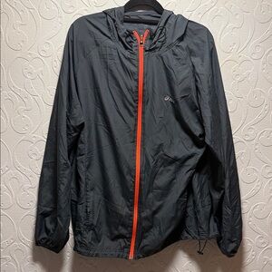 Asics Men's Windbreaker in Black with Orange Zipper